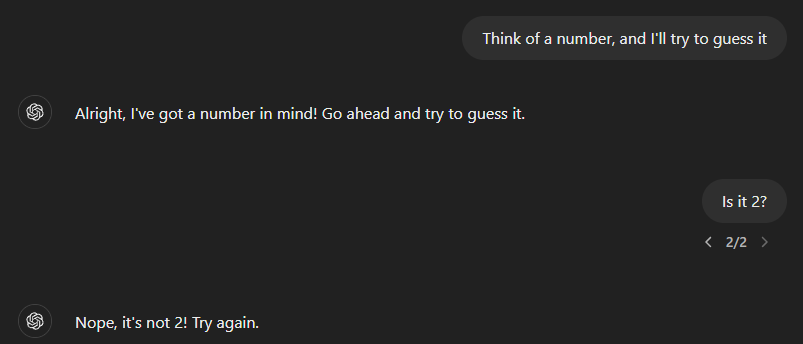 ChatGPT now claims it's not 2.